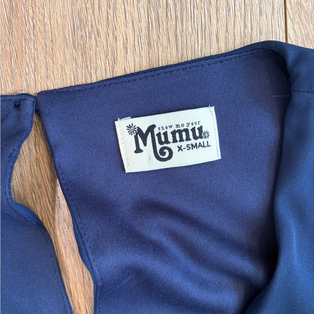 Show Me Your Mumu Navy Flutter Sleeve Maxi Dress Smocked Waist Flowy Formal XS - Picture 8 of 8